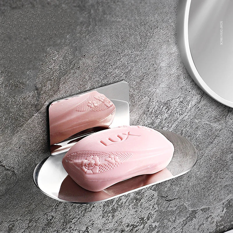 Bathroom Soap Storage Rack Stainless Steel Shower Soap Dish Holder Self-adhesive Wall Sponge Storage Shelf for Kitchen Organizer