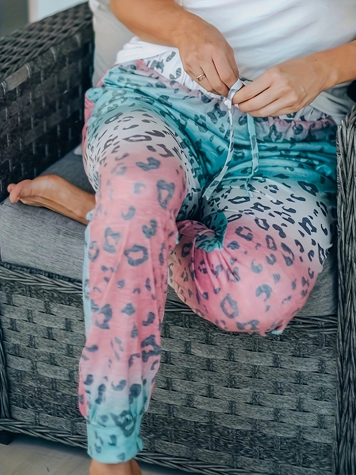 Leopard Print Slim Pants Casual Drawstring Loose Pants Women's Clothing