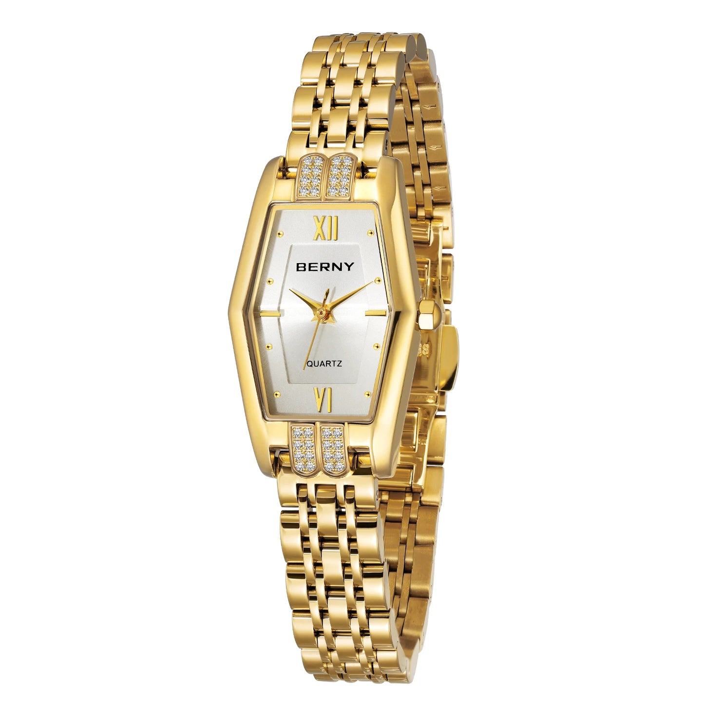 BERNY Gold Watches for Women Elegant Dainty Hexagon Ladies Quartz Wrist Watches Stainless Steel Band Fashion Luxury Bracelet