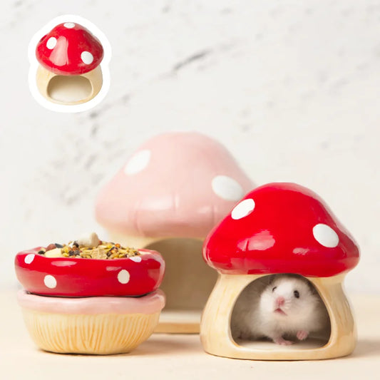 2023 Cute Ceramic Mushroom House Pet Items Hamster Cage Small Pet Bowl For Rabbit Ferret Rat Chinchilla Hedgehog Pet Products