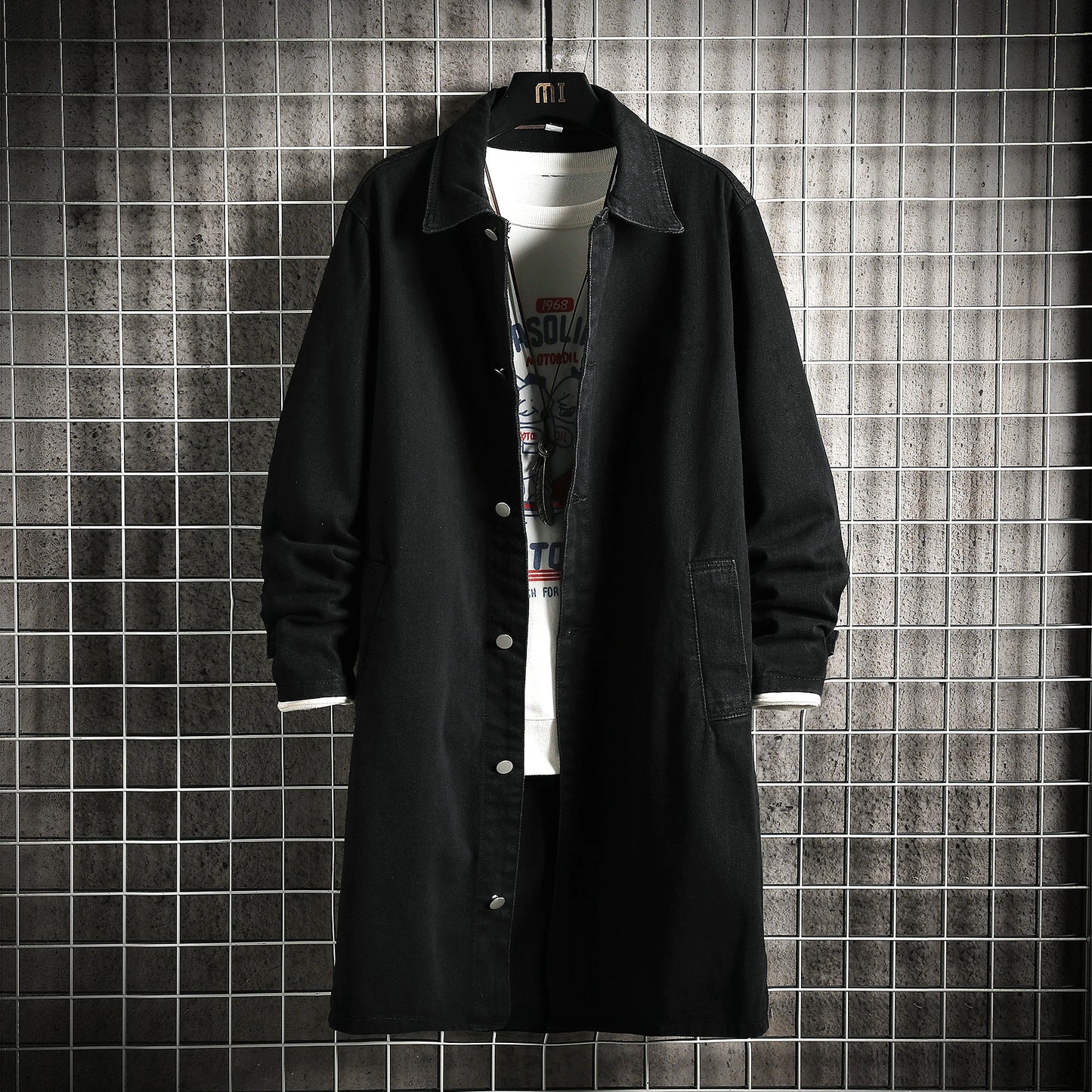 2025 Spring Men Denim Jacket Men Loose Mid-Length Denim Casual Coat Male Turn-Down Collar Trenchcoat Korean Fashion Outerwear