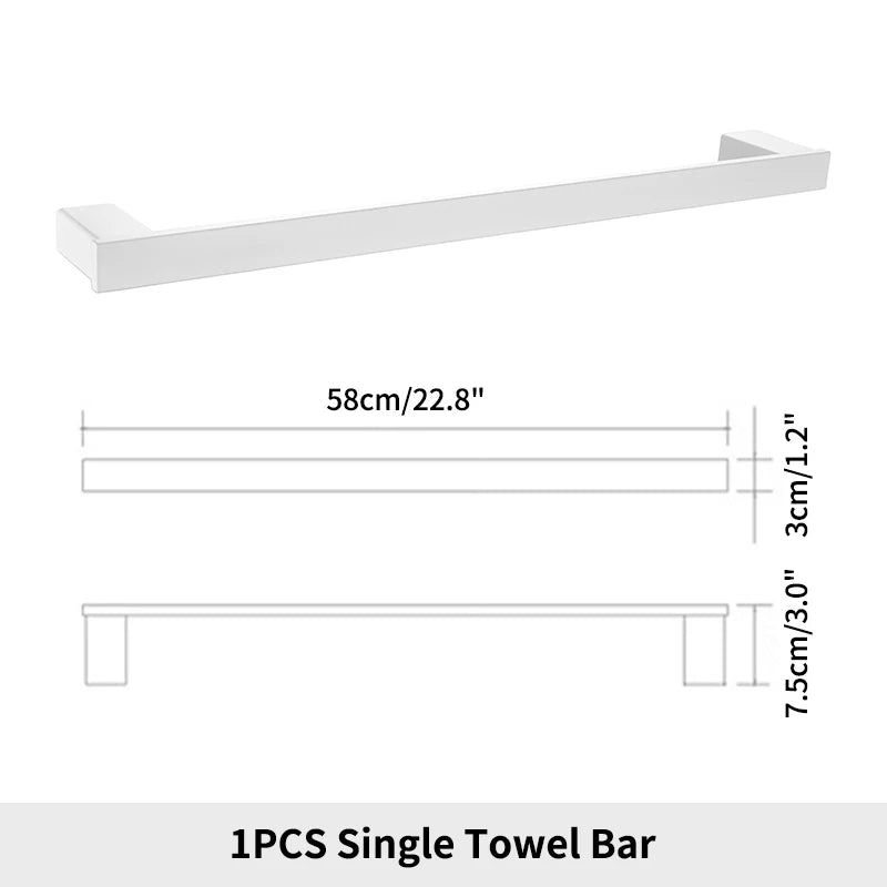 White Bathroom Accessories Towel Rack Shelf Toilet Brush Roll Paper Holder Toothbrush Holder Soap Dish Coat Holder Bath Hardware