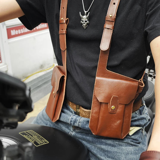 Genuine Leather Sling Holster Bag Invisible Anti-theft Jacket Vest Motorcycle Style Halloween Role Playing Festival Bag Unisex