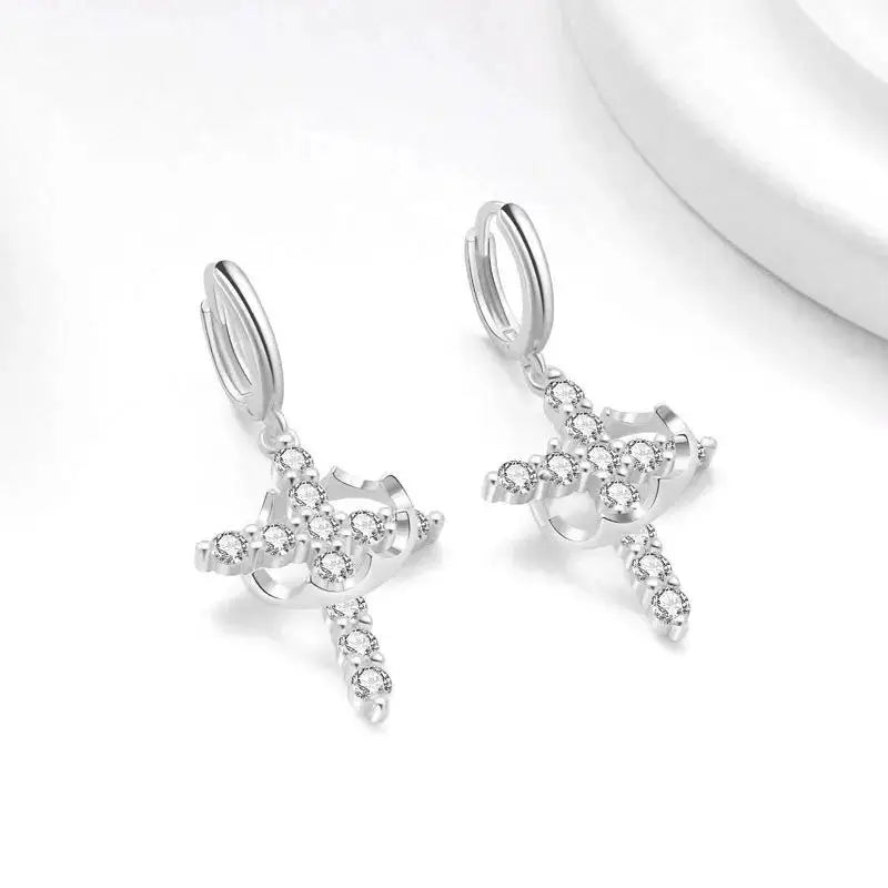 Rotatable Crown Rhinestone Cross Choker Necklace Earrings Rings for Women Minimalist Cross Chain Christian Jewelry Prayer Gift