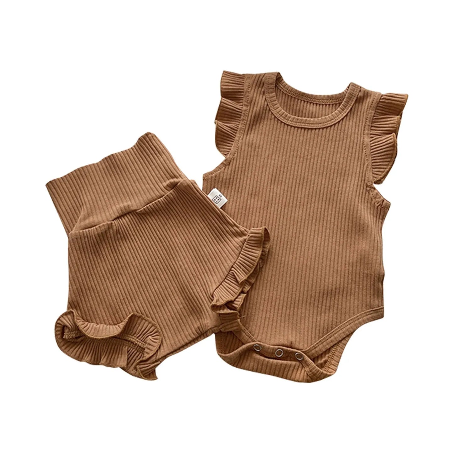Summer Baby Suit Toddler Boys Girls Ruffle Romper+High Waist Shorts Solid Color Two Pieces Outfits Children's Home Clothes Set