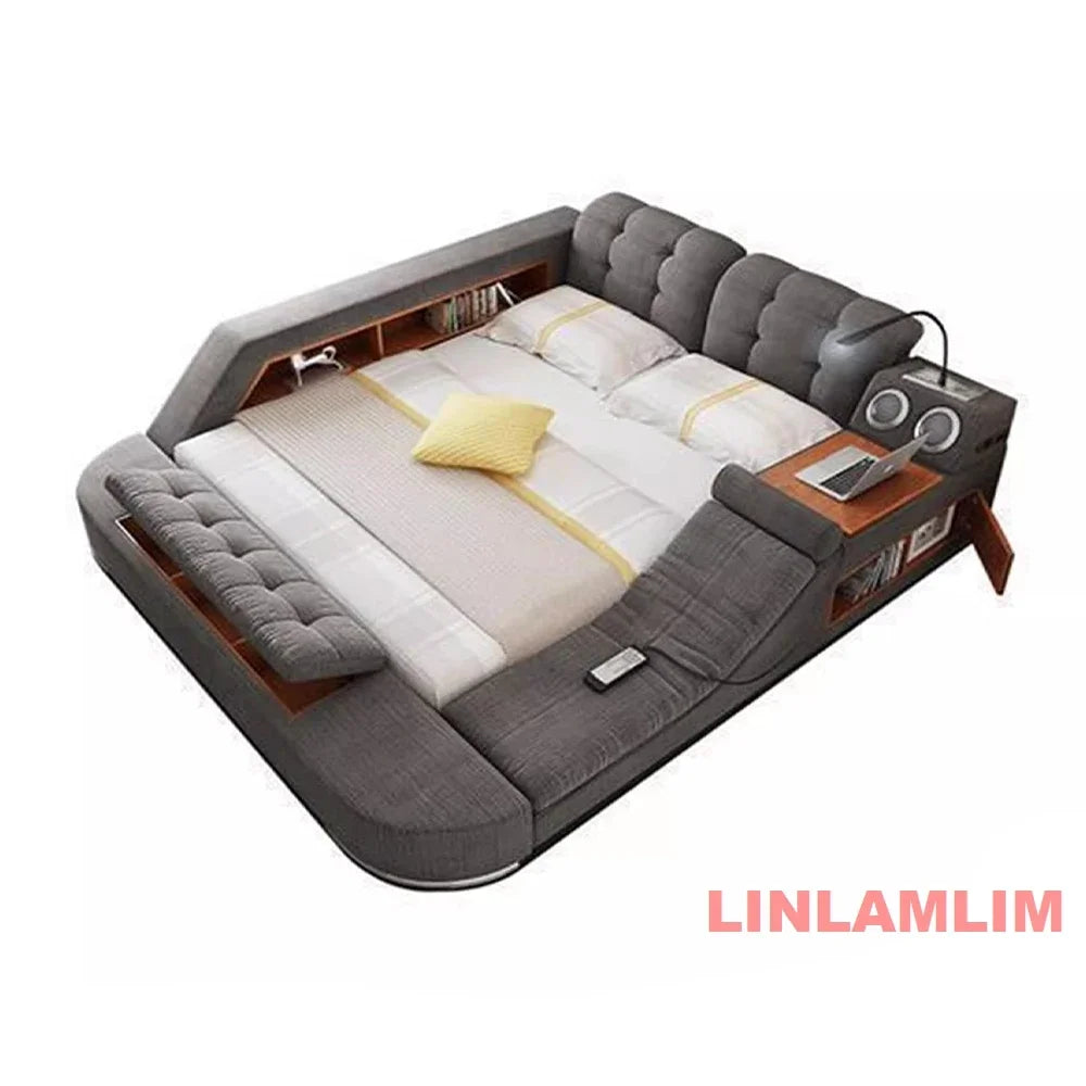 Tech Smart Bed Frame Multifunctional Massage Bed Ultimate Bed,  Fabric / Cloth Tatami Upholstered Bed with Bluetooth Speaker