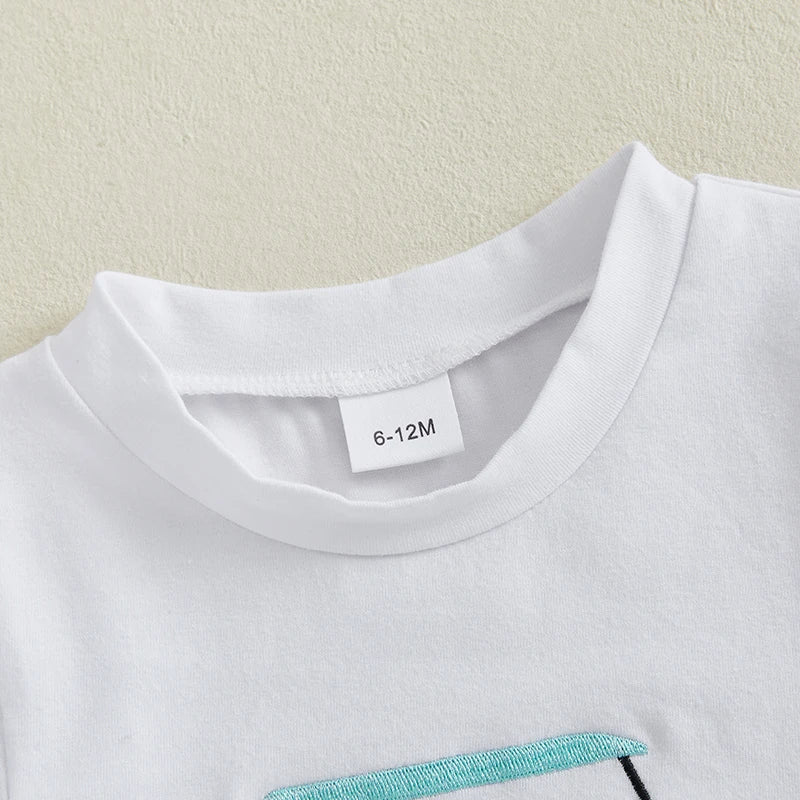 Lioraitiin Kids Boys Shorts Set Short Sleeve Embroidery Golf Cart T-shirt with Striped Shorts Toddler Set Summer Outfit