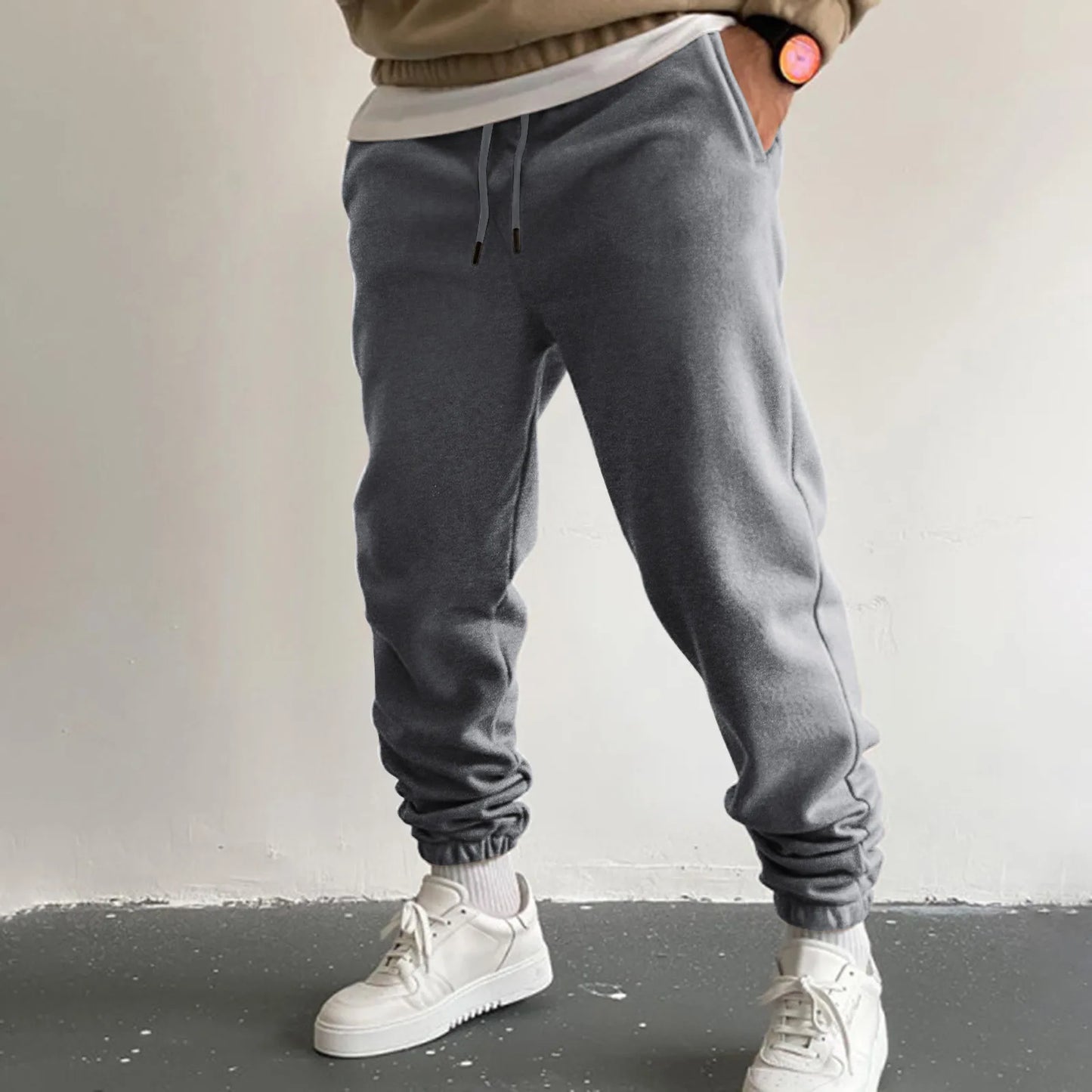 Outdoor Jogger Fitness Running Sweatpants For Men's Black High Waist Drawstring Sport Casual Pants With Pockets Baggy Trousers