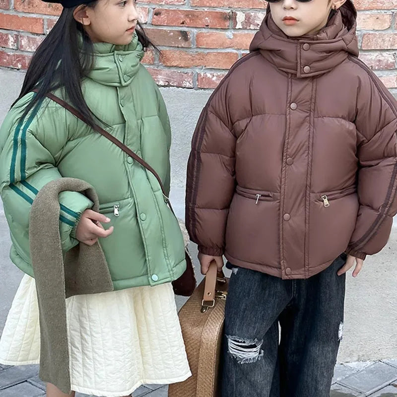 Children's Down Jacket Thicken Coat for Girls Hooded Down Jacket Keep Warm Medium Length Clothes Child Girl Two Fake Pieces Kids