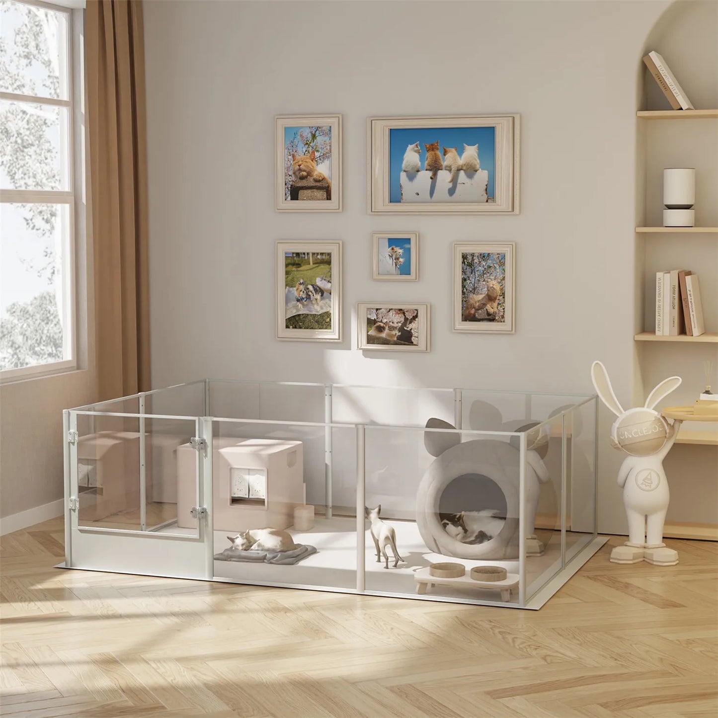BingoPaw Acrylic Dog Playpen Fence Pet Clear Exercise Play Pen Whelping Box with Waterproof Fertility Pad for Cats, Puppies