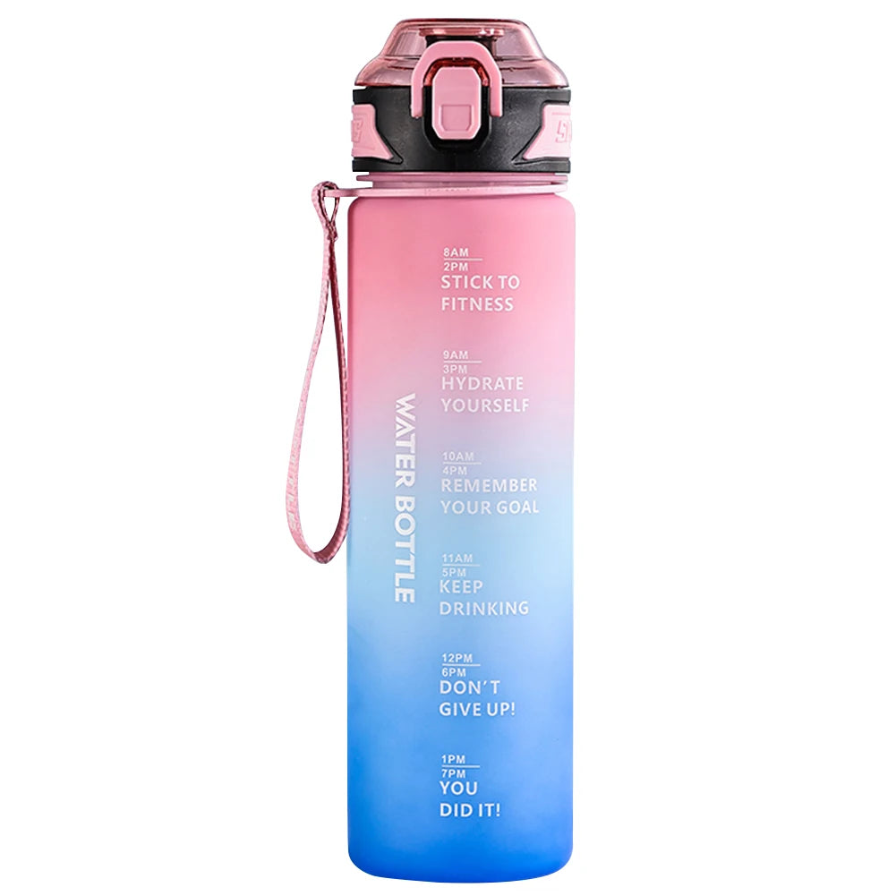 1L Water Bottle Leakproof Gradient Matte Motivational Water Bottle with Time Marker for Fitness Gym Camping Outdoor Sports