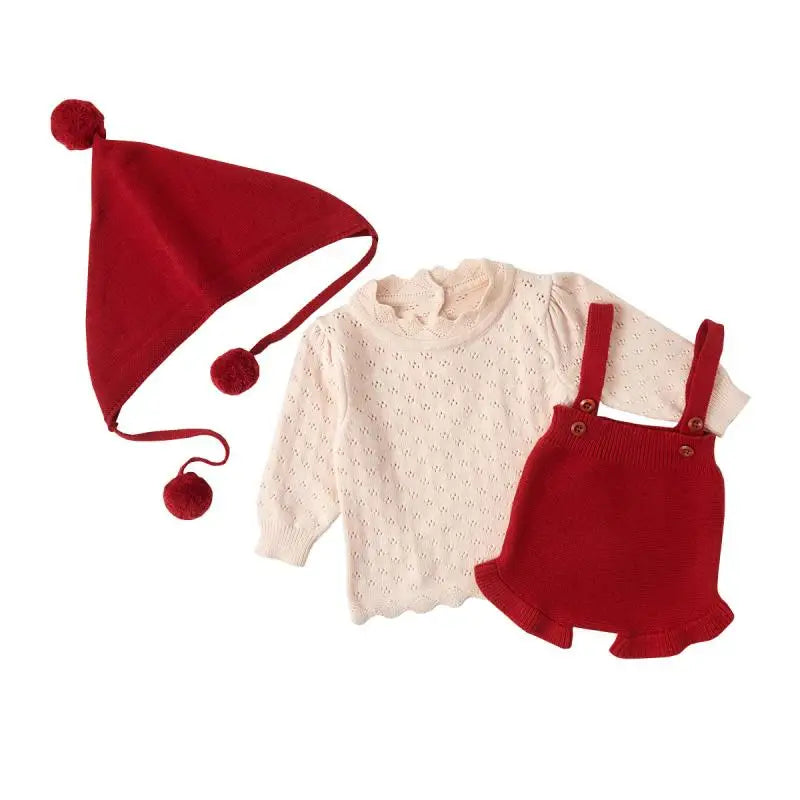 Baby Girl Clothes Autumn Solid Color Long Sleeves Knitwear Top Knitted Suspender Shorts Two Piece Sets Girl Sweater Set