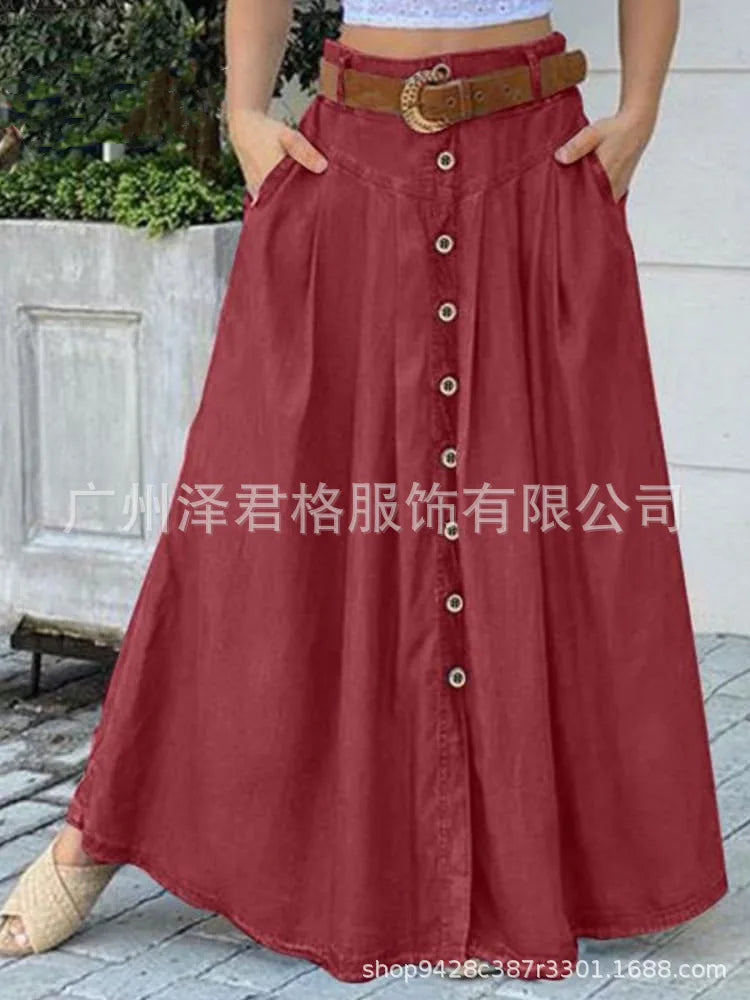 Women's Clothing 2025 woman Skirts Summer New Style Leisure A-line Cotton Hemp Medium length Elastic Waist Swing Half body Skirt
