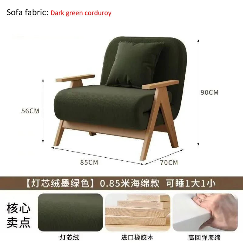 Multifunctional Solid Wood Folding Sofa Bed - Living Room Single Double Foldable Sofa 85/105/125 Cm Various Sizes Available