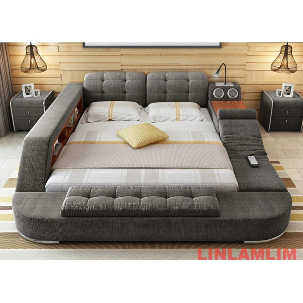Tech Smart Bed Frame Multifunctional Massage Bed Ultimate Bed,  Fabric / Cloth Tatami Upholstered Bed with Bluetooth Speaker