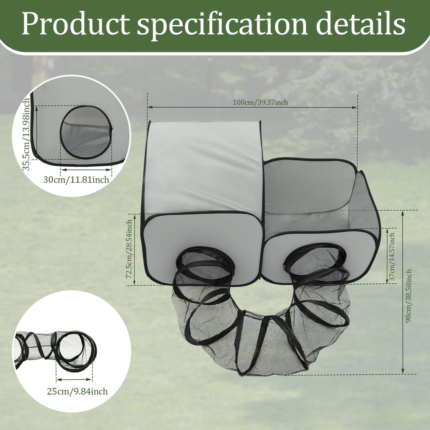Outdoor Cat Tunnel Foldable Enclosure House Playground CatCage Large Space Gameplay Tent with Storage Bag Cat Fence Pet supplies