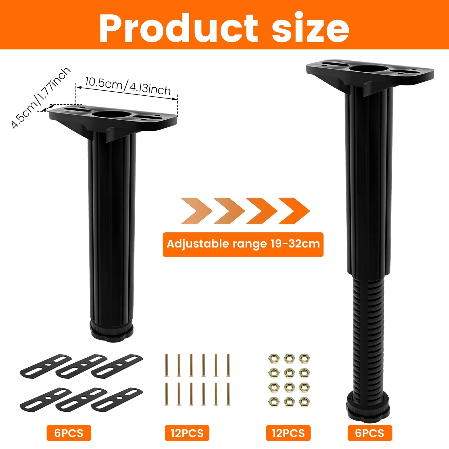 6Pcs Upgraded Telescopic Bed Beam Support Foot Adjustable Bed Bottom Load Bearing Bracket  Frame Centre Slats Support Leg