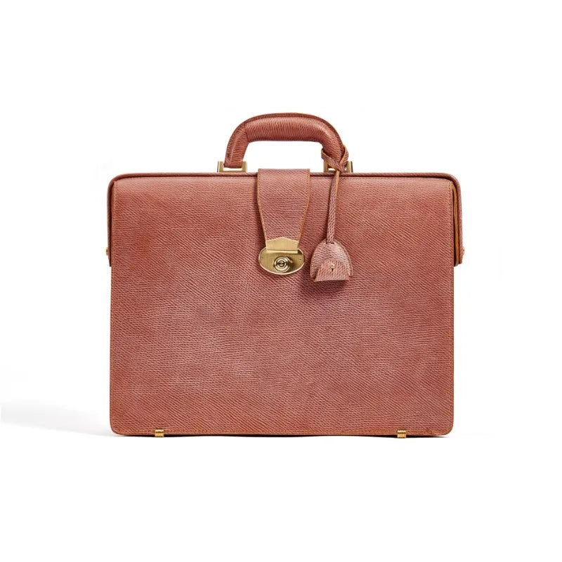 British Premium Top-Handle Bags Gentleman Antique Lock Luxury Handbags Genuine Leather Men Business Travel Briefcase
