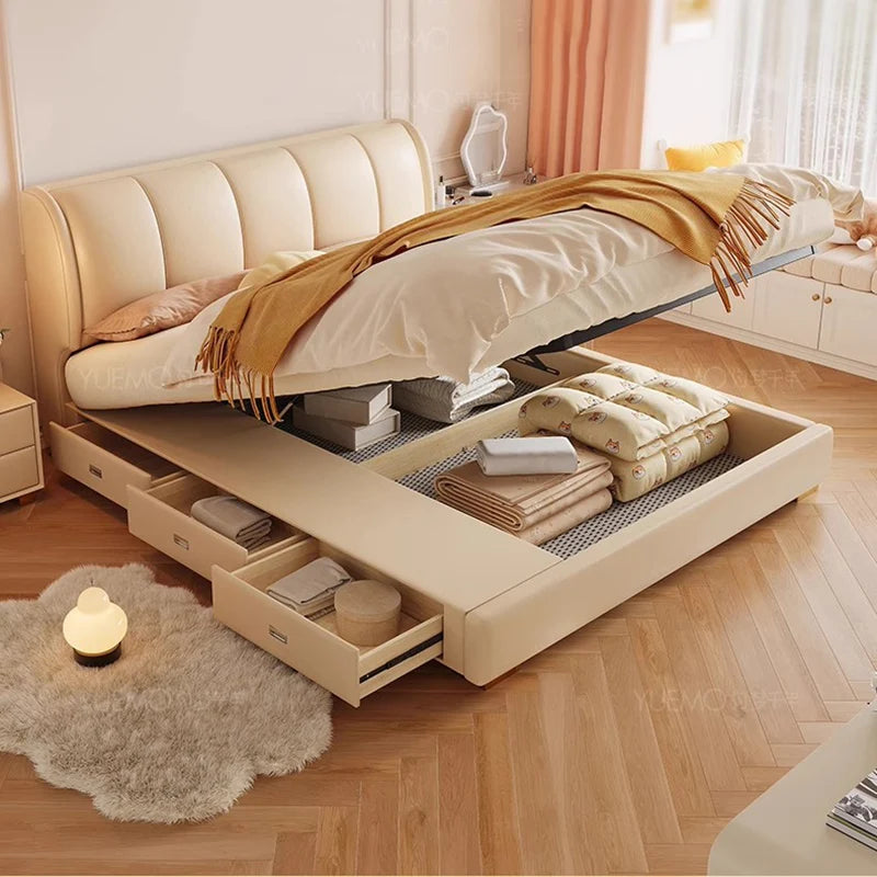 White Cream Bed Cloud Large Size Room Decor Beauty Wooden Comfortable Ergonomic Bed Floor Letto Matrimoniale Home Furniture