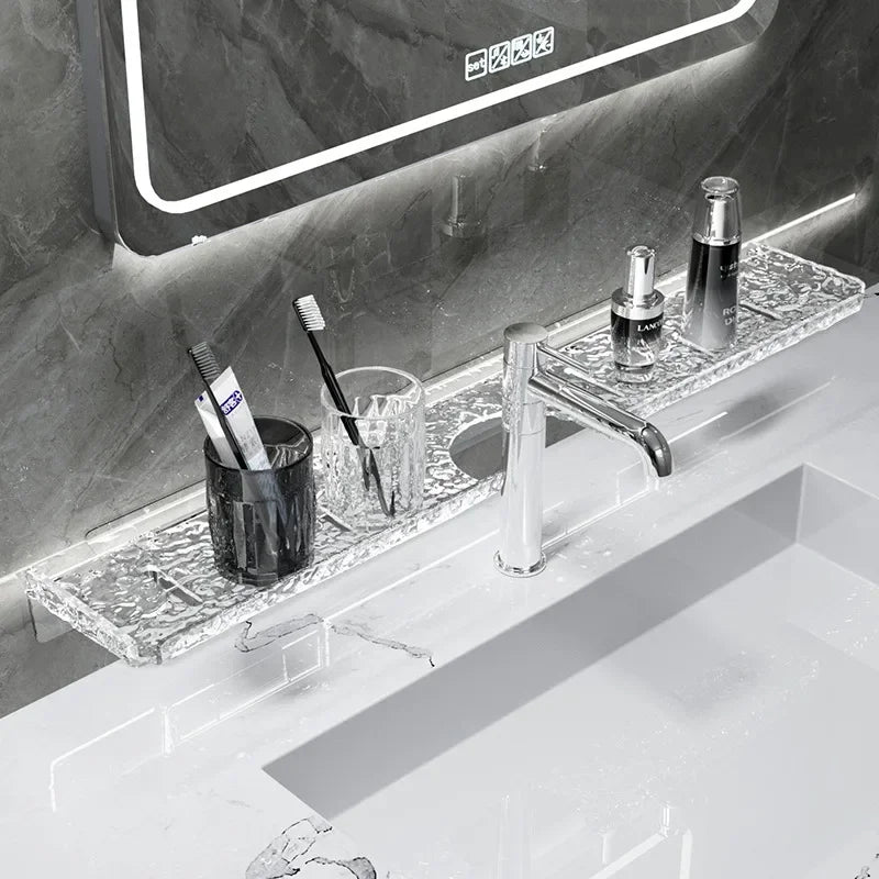 Bathroom Sink Shelf Faucet Storage Rack Hanging Shelf Acrylic Clear Tray Cosmetic Storage Rack Shampoo Shower Tray for Kitchen