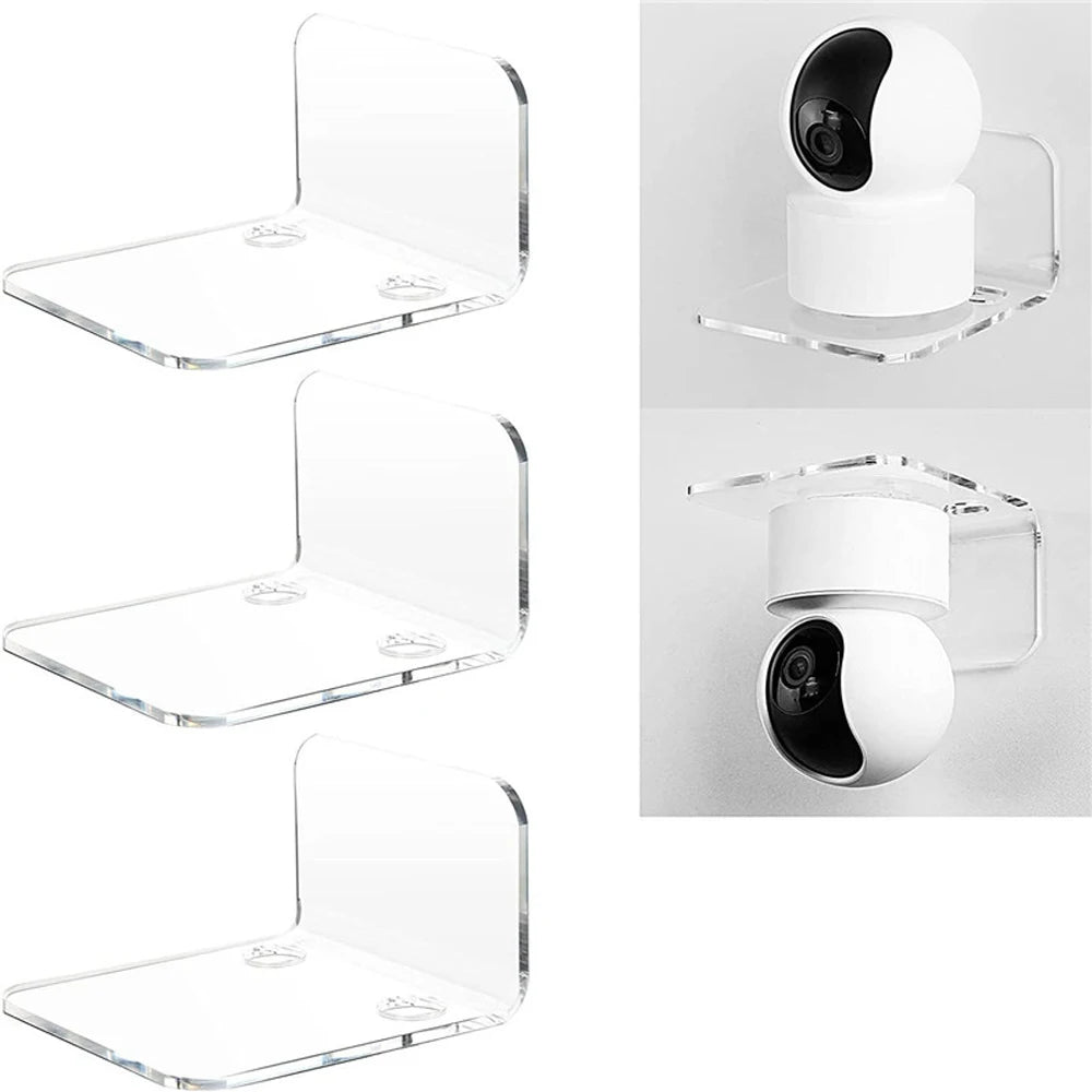3PCS Surveillance Camera Shelf Acrylic Adhensive Wall Mount Stand Storage Rack for Small Items in Living Room Bathroom Bedroom