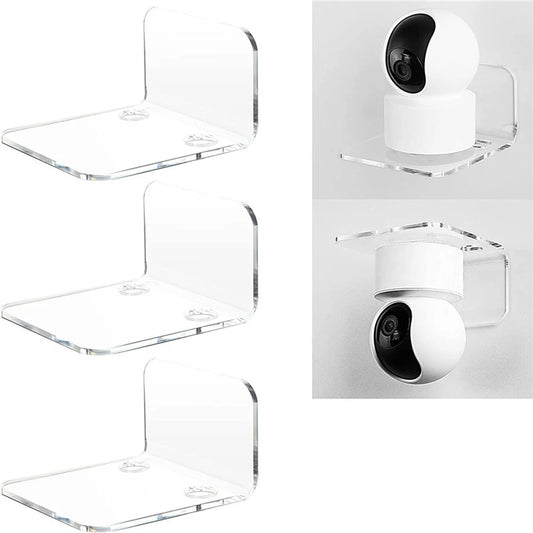3PCS Surveillance Camera Shelf Acrylic Adhensive Wall Mount Stand Storage Rack for Small Items in Living Room Bathroom Bedroom