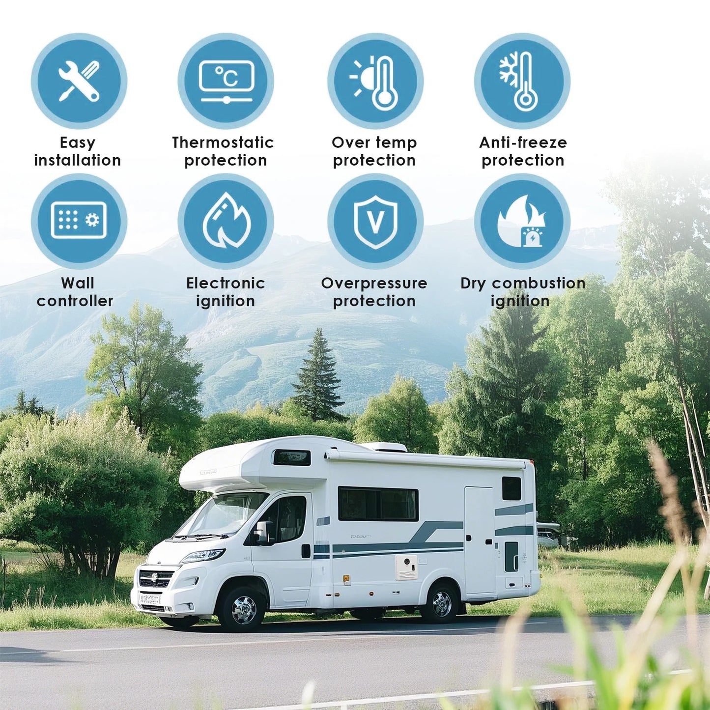 61000 BTU RV Tankless Propane Water Heater, Camping Instant Electric Water Heater with White Door and Multi-Function Controller