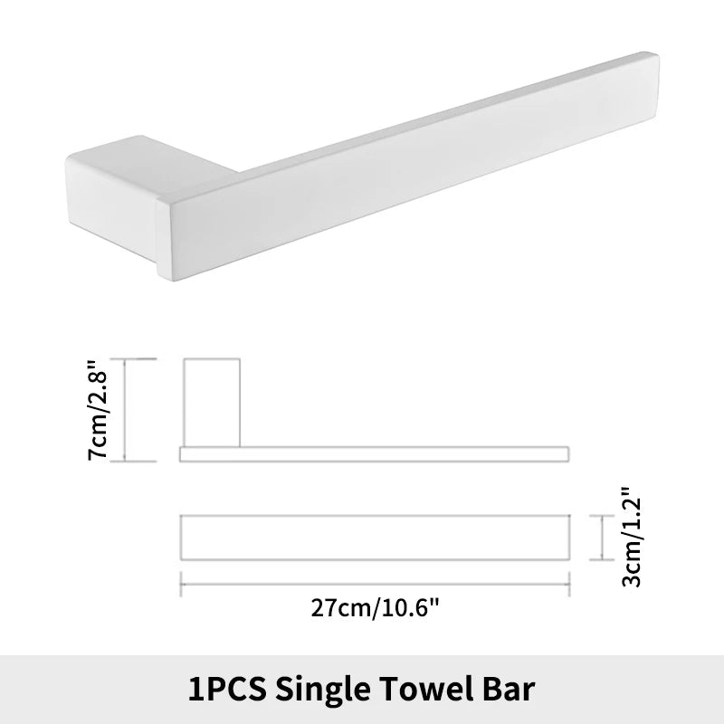 White Bathroom Accessories Towel Rack Shelf Toilet Brush Roll Paper Holder Toothbrush Holder Soap Dish Coat Holder Bath Hardware