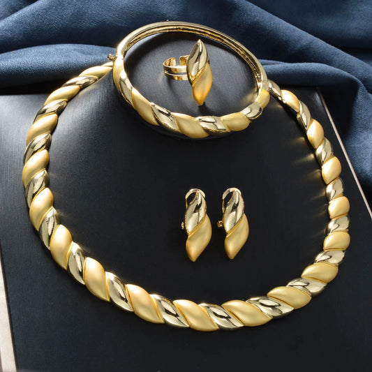 Luxury Dubai Jewelry Woman Jewelry Set Necklace/Ring/Earrings/Bracelet Set Necklace for Girls Stylish Accessories Party Jewelry