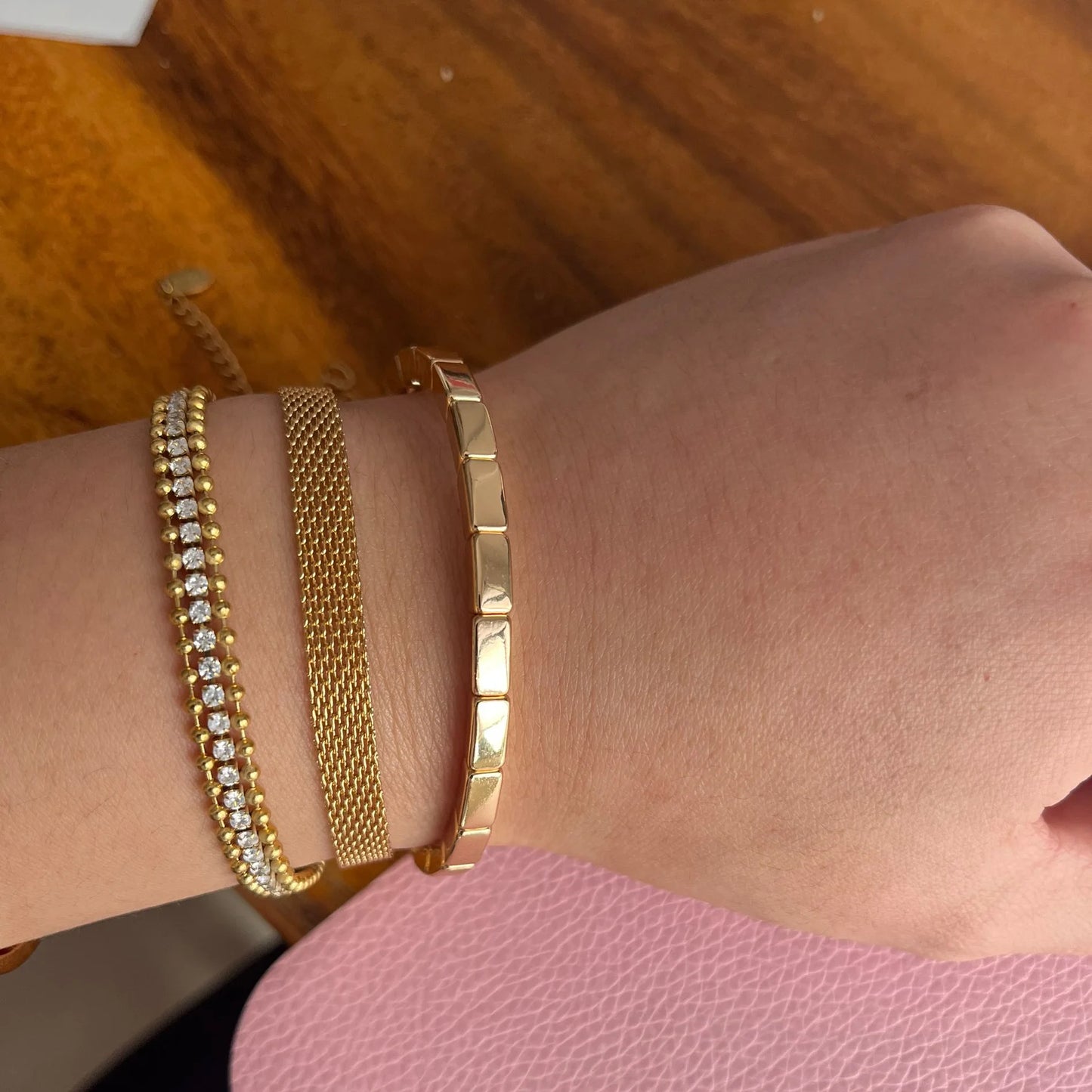 ZMZY European Mesh Tennis Bracelet For Women Fashion Gold Plated Stainless Steel Chain Jewelry Crystal Bead Bracelet Jewellery