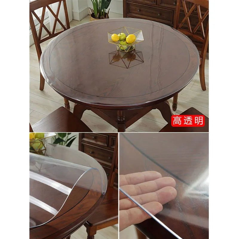 PVC Round Transparent Table Cloth, Waterproof， Oilprpoof , Soft Glass Tablecloth, Dining Table Protector.  (501)