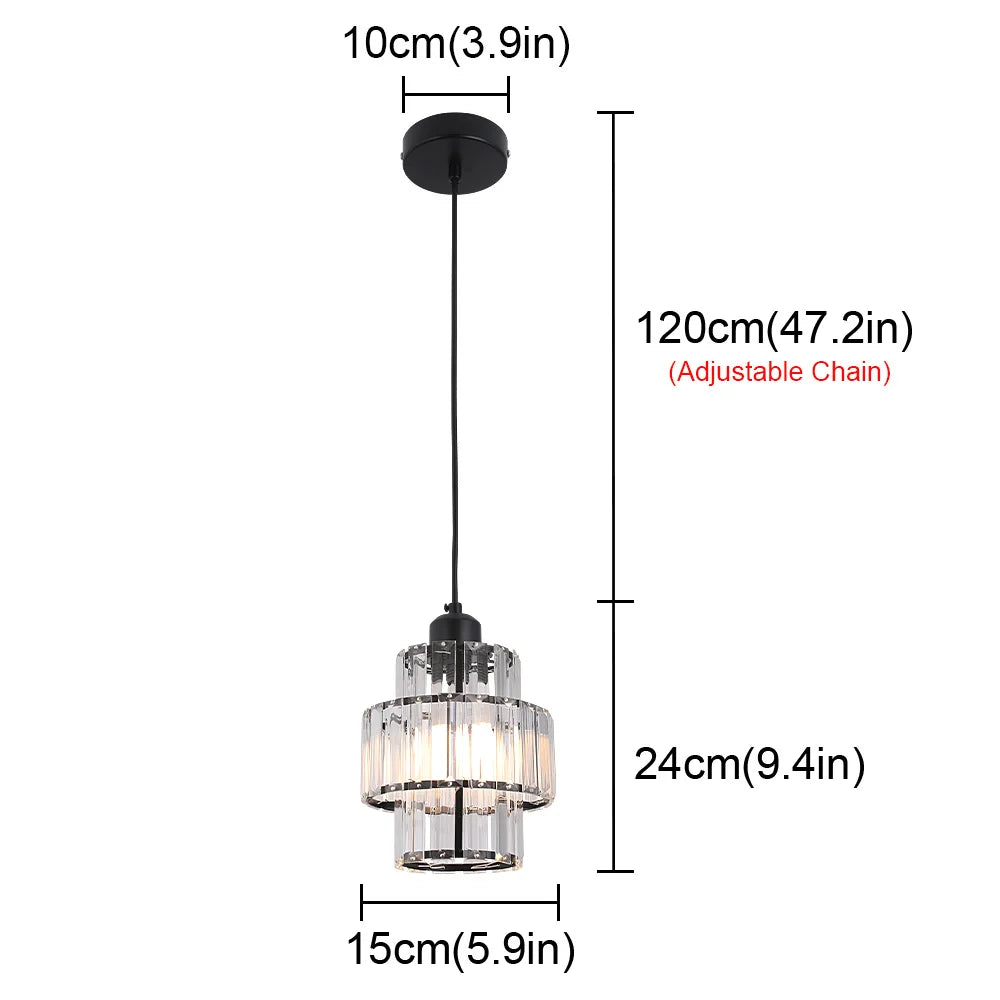 Gold/Black Crystal Pendant Light Mini Modern Luxury Ceiling Pendant Light Fixtures Adjustable Hanging Lamp Dining Room Bathroom