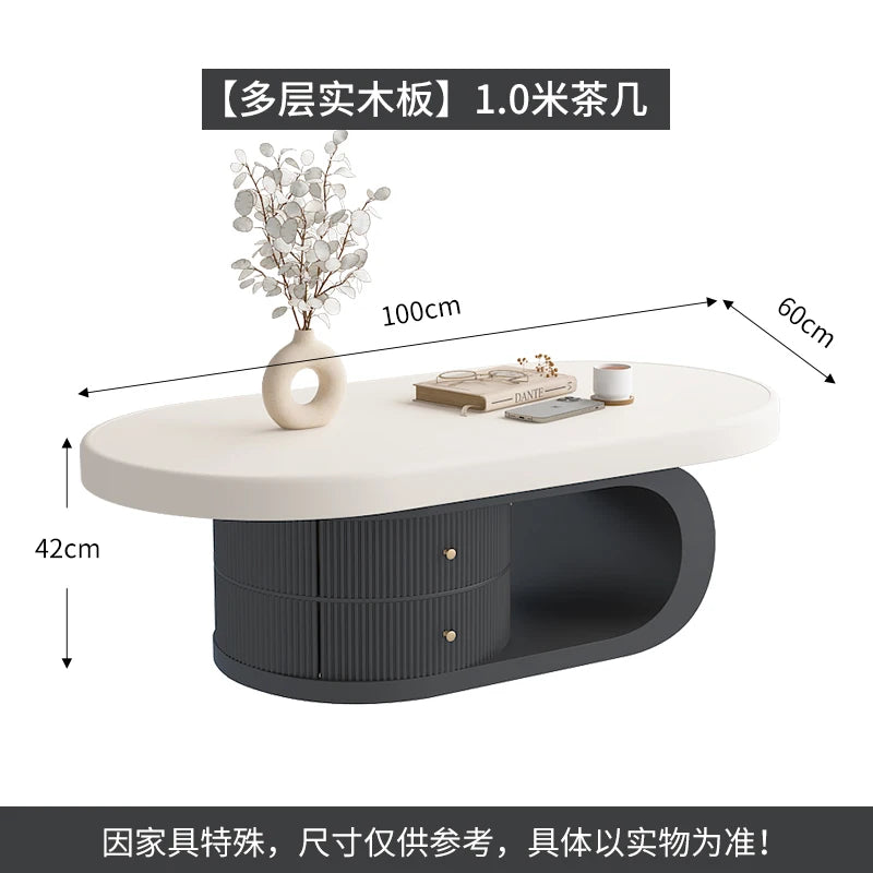 Solid Wood Coffee Table Living Room Household Small Apartment Retro Oval Coffee Table
