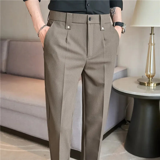 Mens Suit Pants 2025 Autumn New British Style Elastic Waist Solid Casual Formal Dress Pants Slim Fit Trousers for Men Clothing
