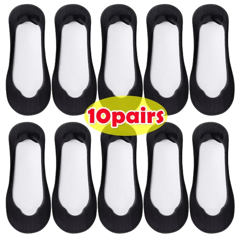 3/5/10Pairs Summer Thin Socks Women's Ankle Short No-Show Set Foot Cotton Female Invisible White Low Cut Non-Slip Boat Sock