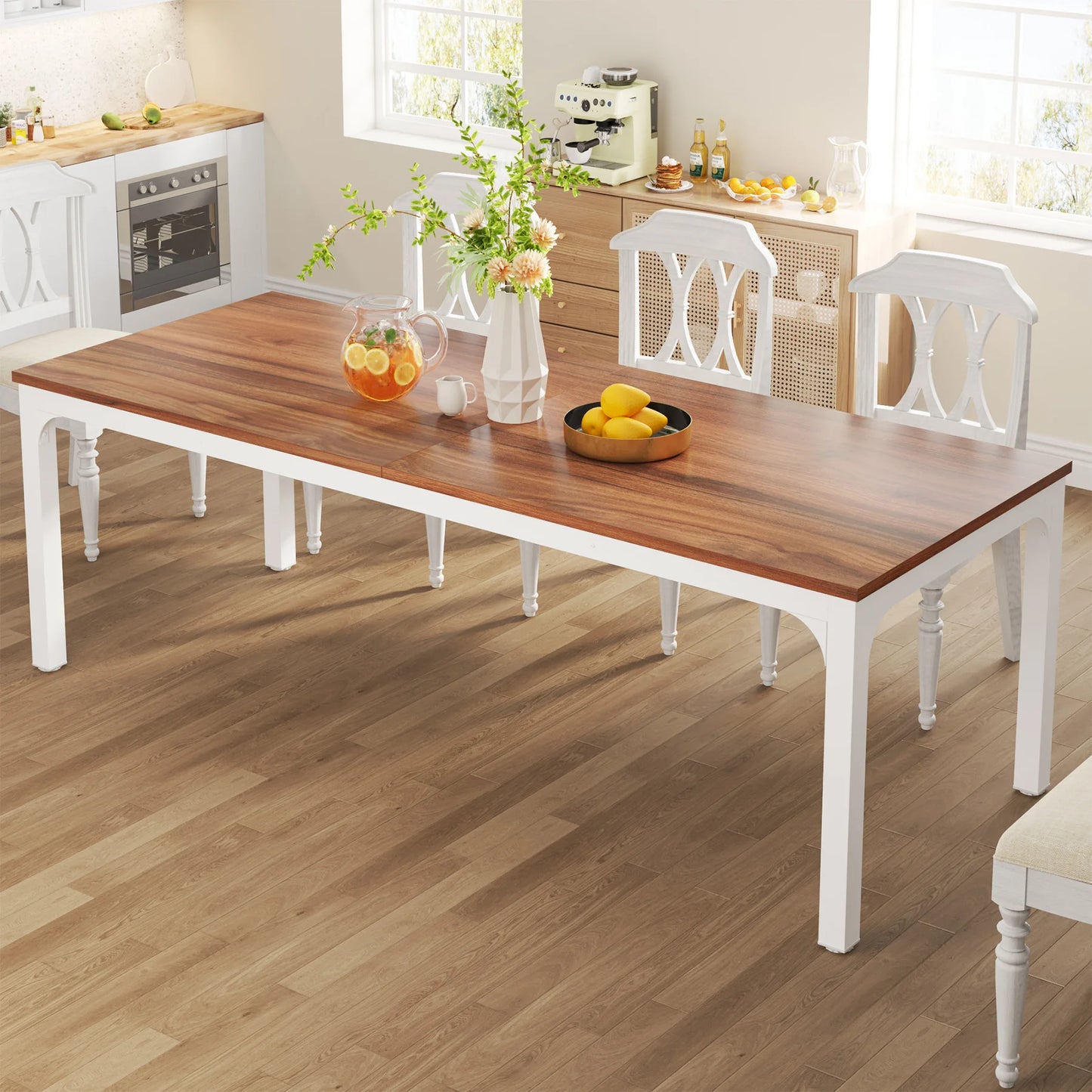 Tribesigns Dining Table for 6-8 People, 200cm Large Narrow Long Rectangular Kitchen Dinner Table, Rustic Wood Dining Table
