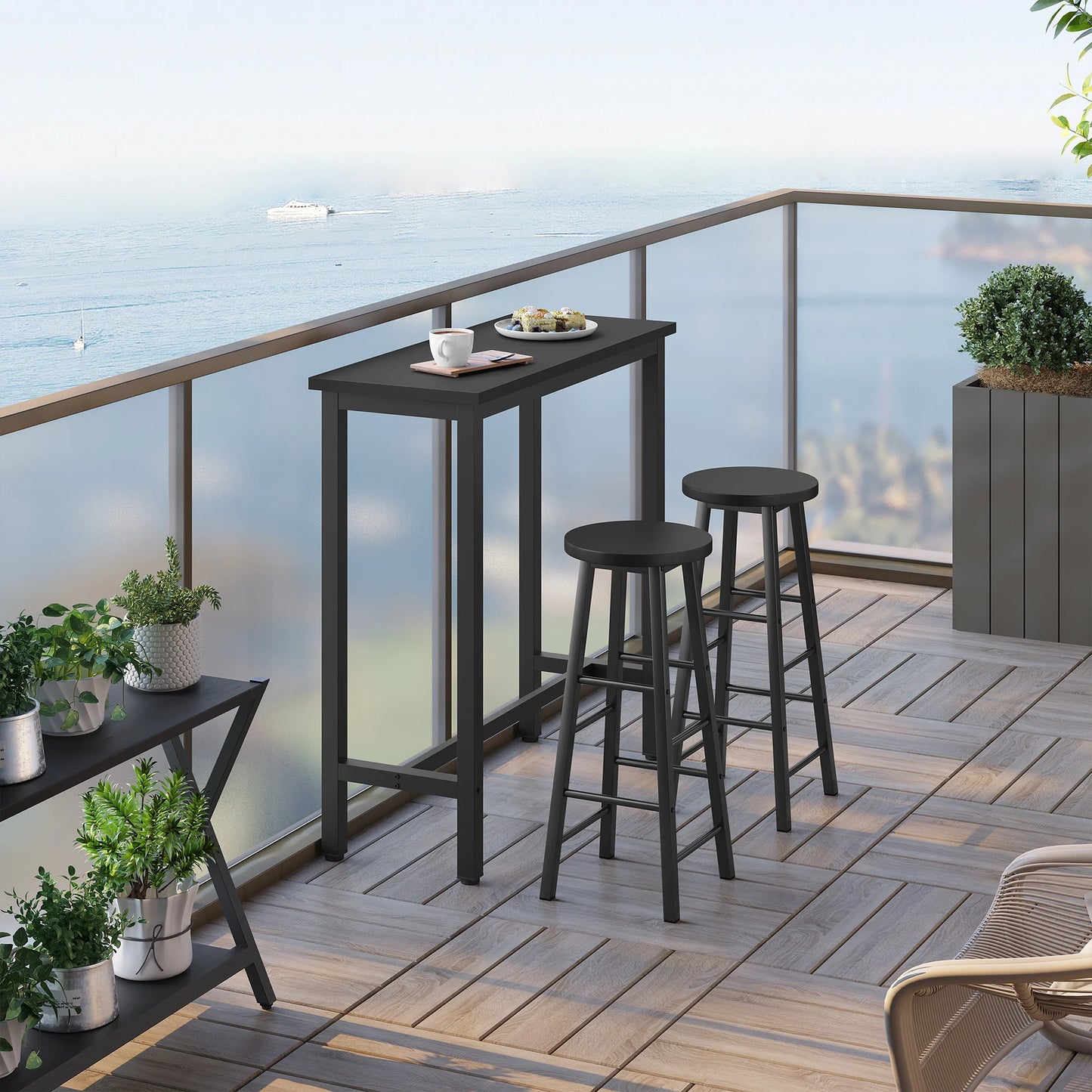 WOLTU Bar Table Dining Table Home Milk Tea Shop Wall High Table Metal Frame Rectangular Kitchen Coffee Table for Bar Bistro