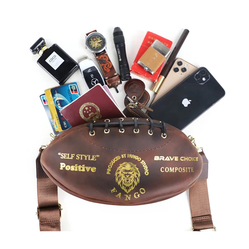 Retro Genuine Leather Men's Rugby Bag Handmade Leather Chest Bag Crossbody Shoulder Bag Outdoor Travel Chest Pack For Male