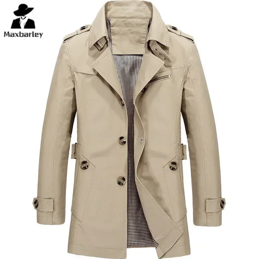 Spring Autumn and Winter Fashion Street Coat Men's Business Coat Long Jacket Pure Cotton Casual Windbreaker Coat