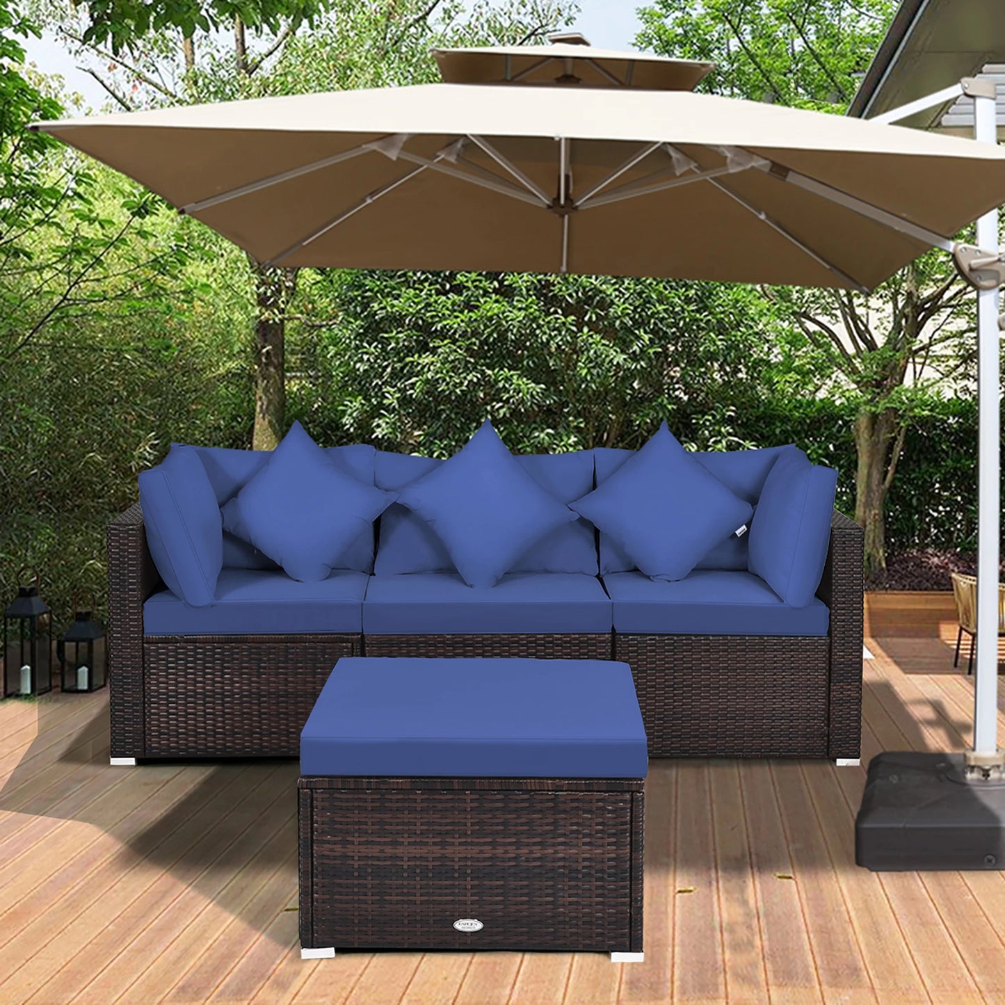 4PCS Patio Rattan Furniture Set Sofa Ottoman Cushion Garden Deck Navy