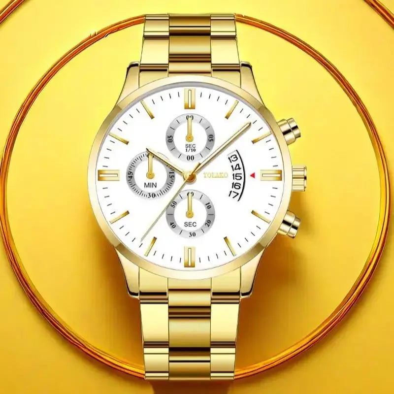 Men's Fashion Sports Watches for Men Business Stainless Steel Quartz Wristwatch Calendar Man Casual Leather Luminous Clock Watch