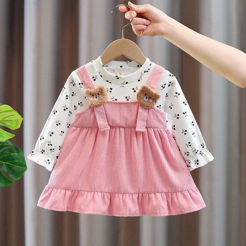 Baby Clothes Girl Spring And Autumn Bear And Cherry Pattern Baby Dresses Cute Casual Baby Girl Dress Kids' Princess Dresses