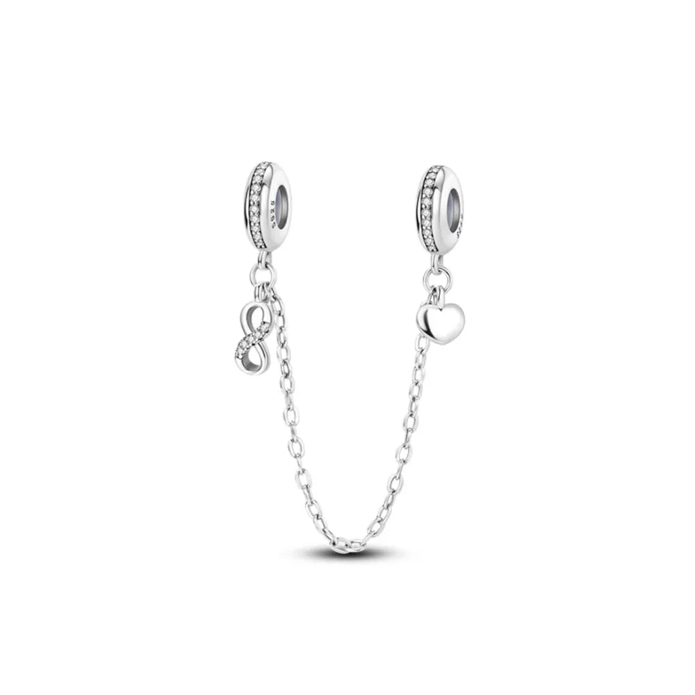 New 925 Silver Horseshoe Clover Star Cat Charm True eyes Pendant Safety Chain Bead Fit Original Bracelet Jewellery Gift dragon