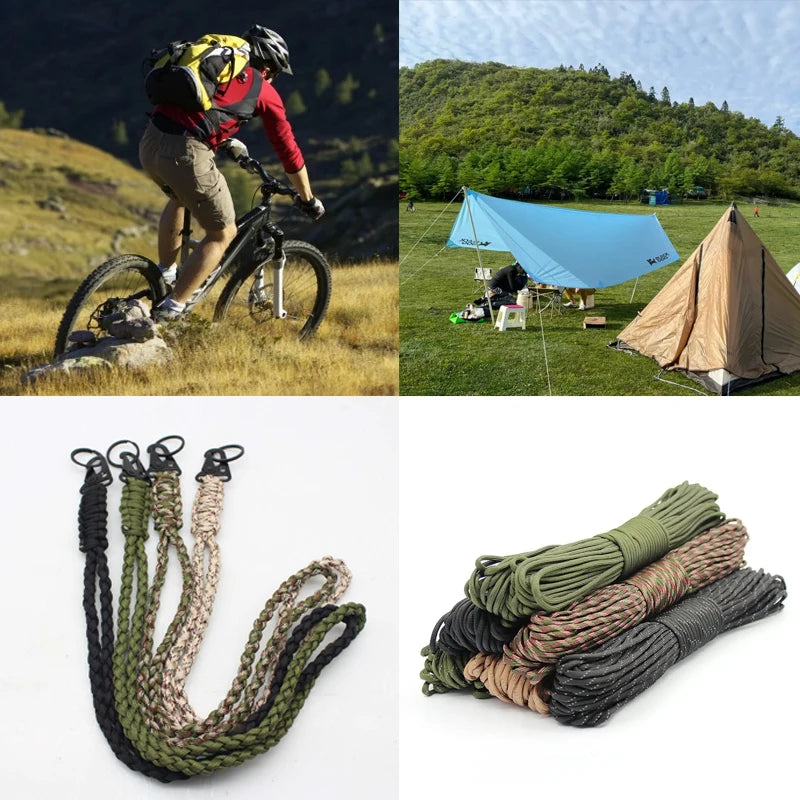 Outdoor Paracord Rope Keychain EDC Survival Kit Cord Camera Telescope Phone Lanyard Military Emergency Strap for Hiking Camping
