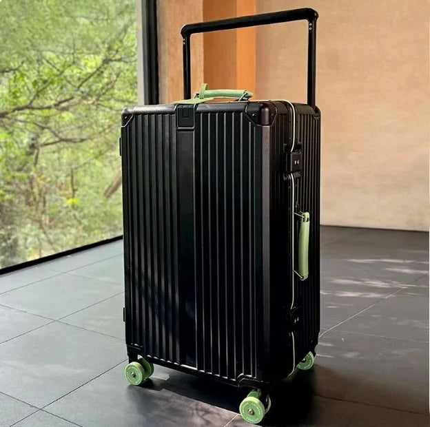 New Aluminum Frame Wide Handlebar Rolling Luggage Large Capacity Trolley Suitcase with Colorful Silent Spinner Wheels TSA Lock