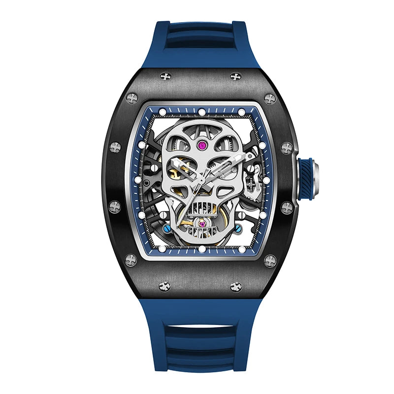 Fashionable Automatic Movement Mechanical Watch for Men Hollow Design High Quality Waterproof Mens Stylish Tonneau Rel
