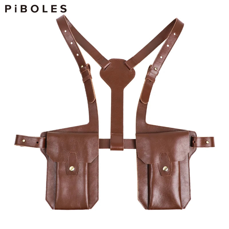 Genuine Leather Sling Holster Bag Invisible Anti-theft Jacket Vest Motorcycle Style Halloween Role Playing Festival Bag Unisex