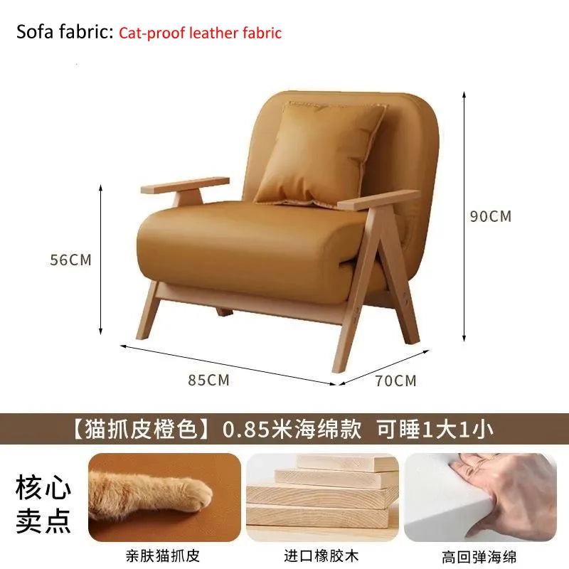 Multifunctional Solid Wood Folding Sofa Bed - Living Room Single Double Foldable Sofa 85/105/125 Cm Various Sizes Available