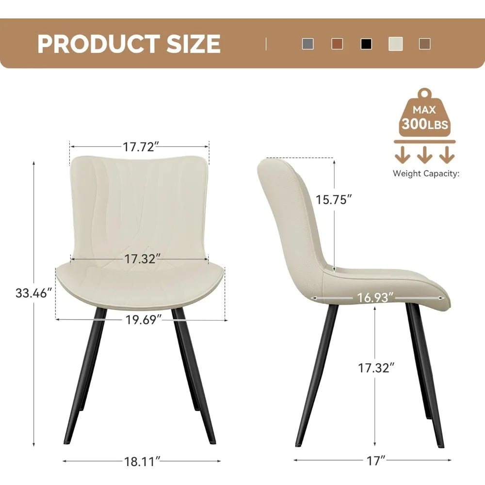 Dining Chair Set of 2 PU Leather Dining Room Chairs Upholstered Comfy Dining Chairs Modern Kitchen Armless Side Chair with Sturd