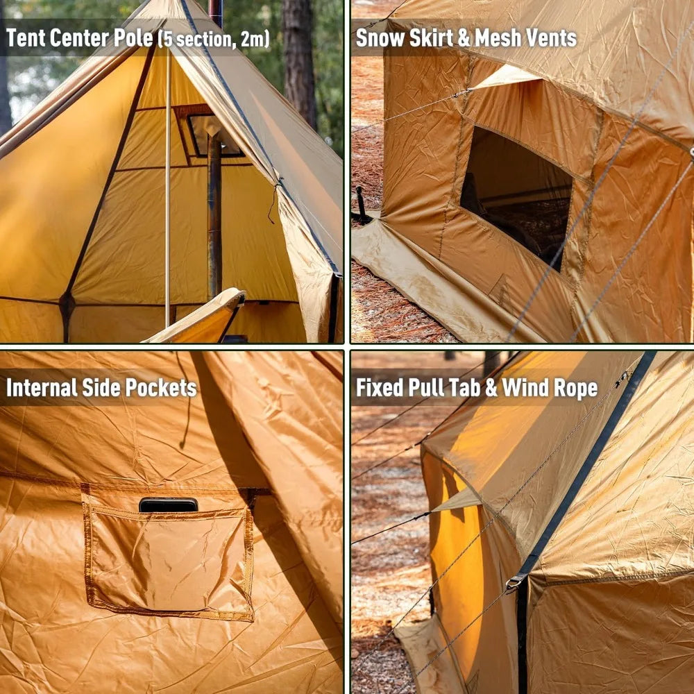 Camping Hot Tent with Stove Jack Yurt Tent Outdoor Wall Tent Teepee Tent with Snow Skirt